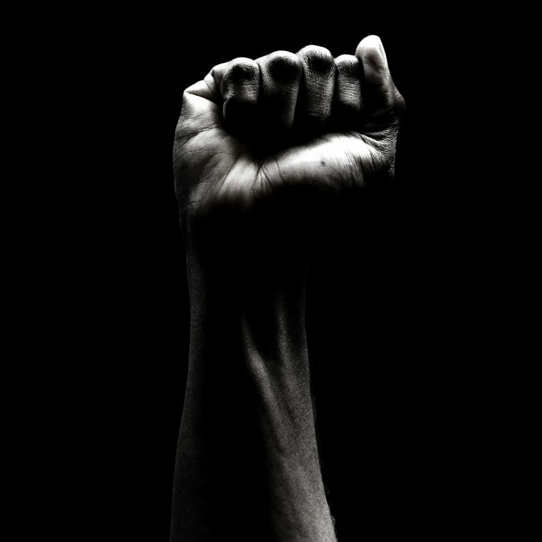 grayscale image of a fist